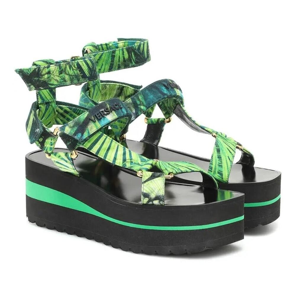 VERSACE Jungle-print platform sandals size 38.5 w/ box and dust bags